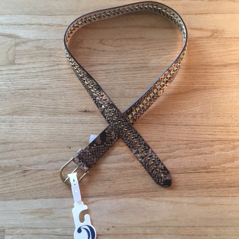 NEW Southwestern Style Belt Brown Gold Hardware Chain Size M 39” Unisex Man Made